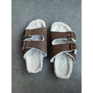 Fur Slides Faux Fur Faux Leather Strappy Slides Cozycore Size 8